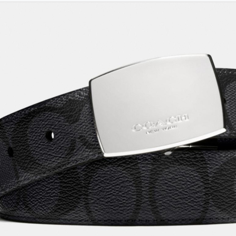 NWT Black Coach Dress Plaque Belt Signature Print
